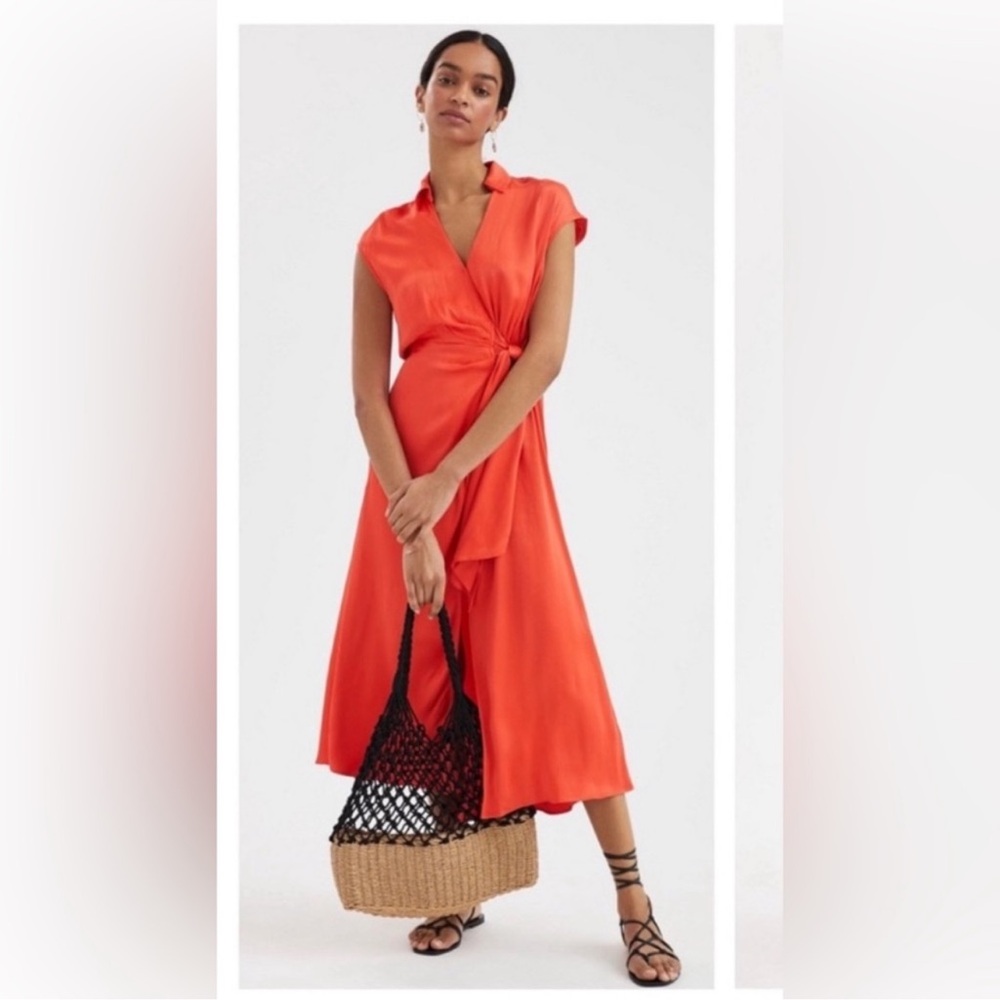 ANTHROPOLOGIE MAEVE add coral wrap dress, open back, size XS, worn once